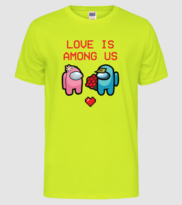Among us love model galben neon pe tricou