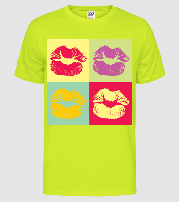 Pop Art Kiss model galben neon pe tricou