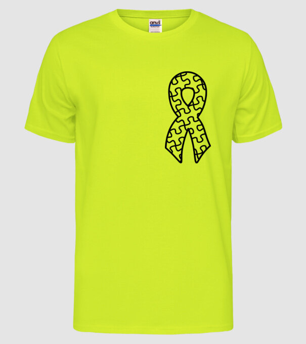 Panglică Ziua Mondială a Autismului model galben neon pe tricou