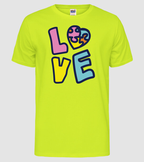 Ziua Mondială a Autismului LOVE model galben neon pe tricou