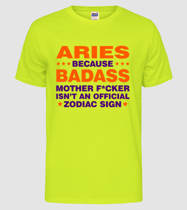 Badass zodiac ARIES model galben neon pe tricou