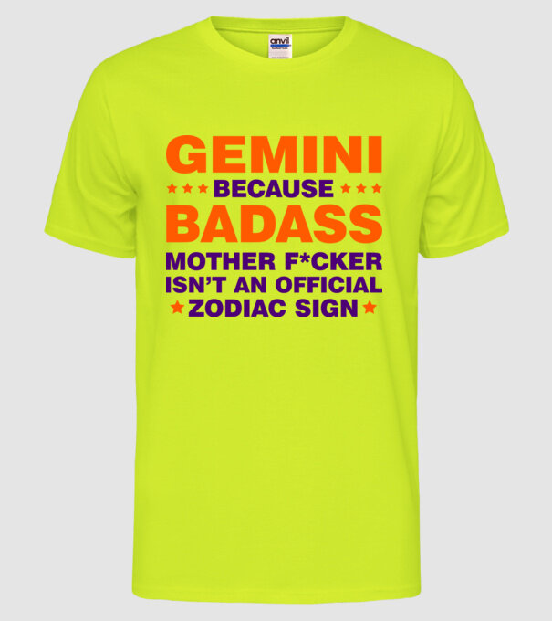 Badass zodiac GEMINI model galben neon pe tricou