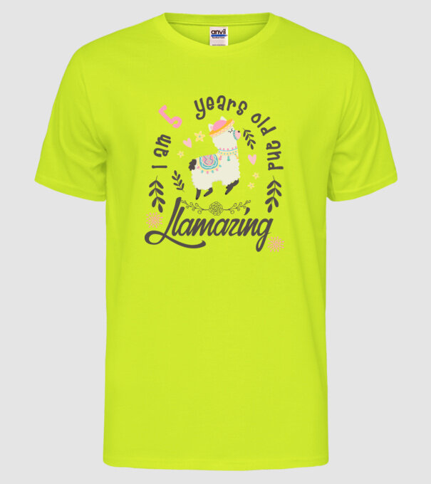 Birthday Llamazing 5 years old model galben neon pe tricou
