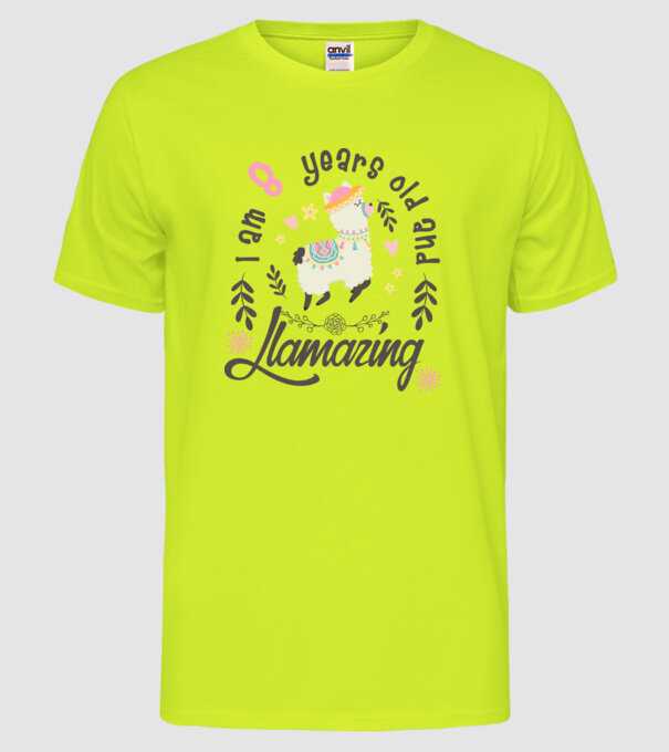 Birthday Llamazing 8 years old model galben neon pe tricou