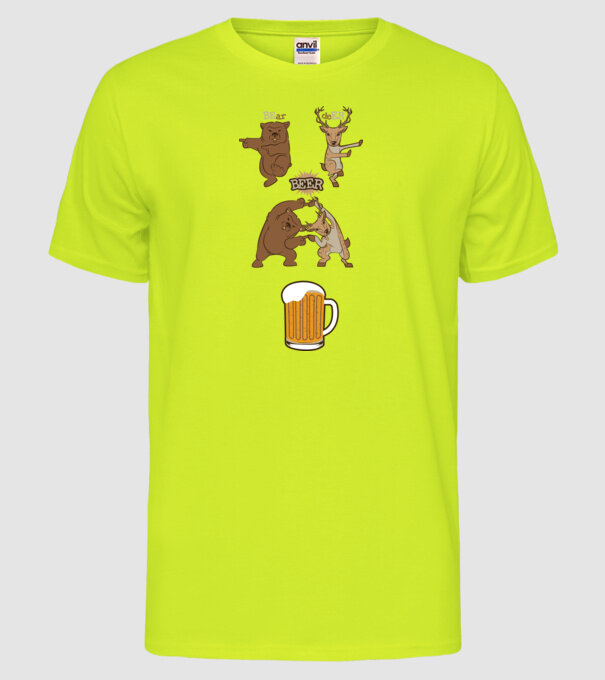 Bear deer beer model galben neon pe tricou