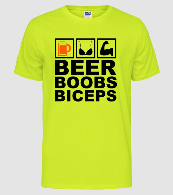 Beer Boobs Biceps model galben neon pe tricou