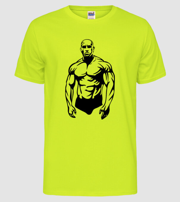 bodybuilding model galben neon pe tricou