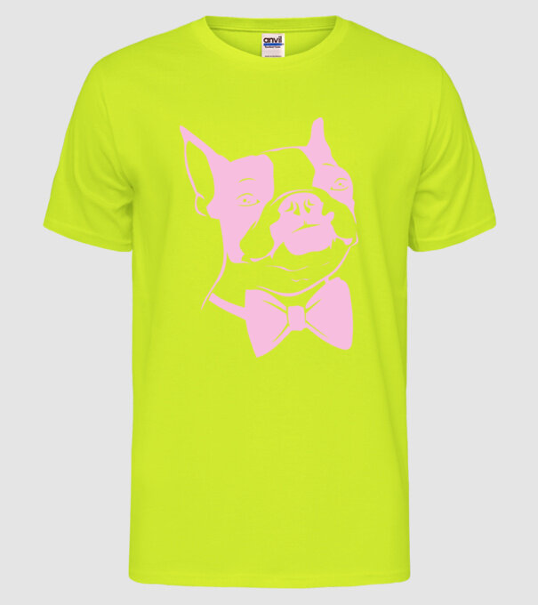Boston Terrier model galben neon pe tricou