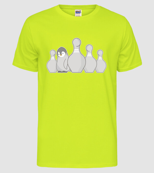 Bowling pinguin model galben neon pe tricou