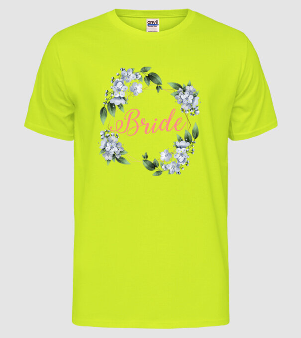 BRIDE blue floral model galben neon pe tricou