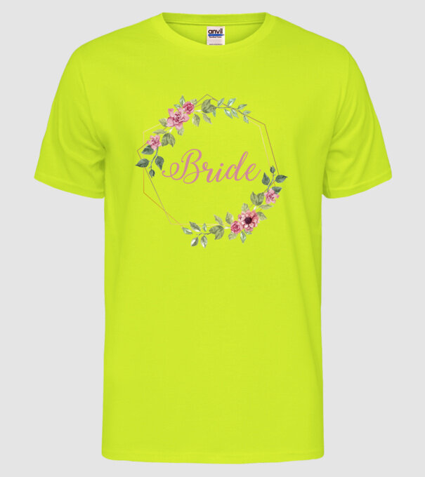 BRIDE pink floral model galben neon pe tricou