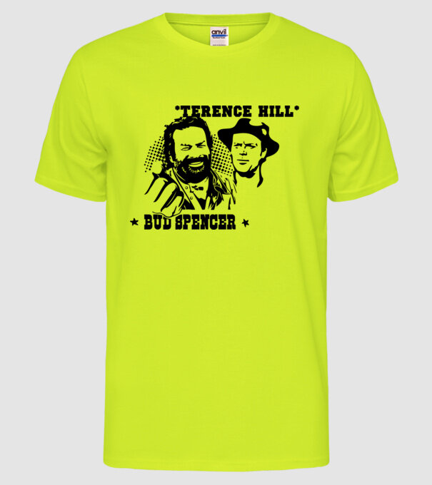 Bud Spencer Terence Hill model galben neon pe tricou