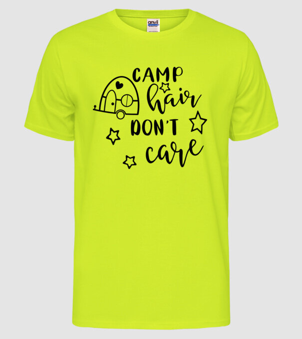 Camp hair trailer model galben neon pe tricou