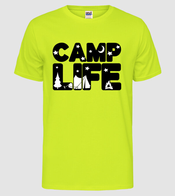 Camp life 2c model galben neon pe tricou