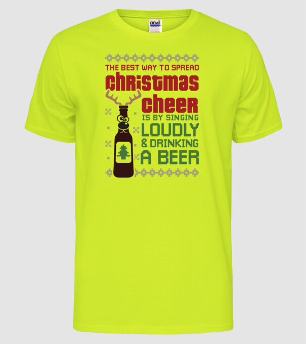 Christmas cheer beer pulovăr urât model galben neon pe tricou
