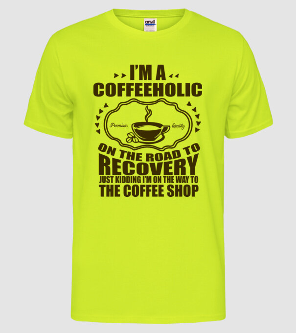Coffeholic model galben neon pe tricou