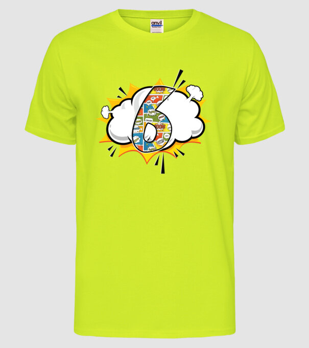 Birthday Comic Number 6 model galben neon pe tricou