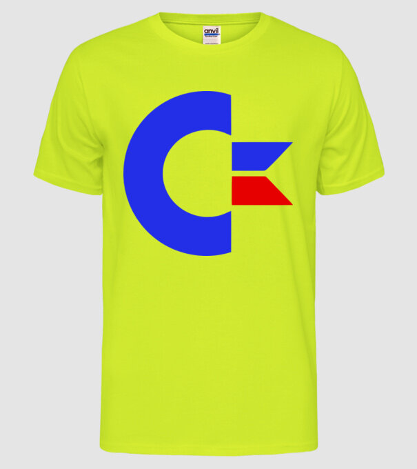 Logo Commodore model galben neon pe tricou