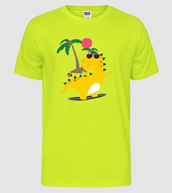 dinozaur drăguț vară model galben neon pe tricou