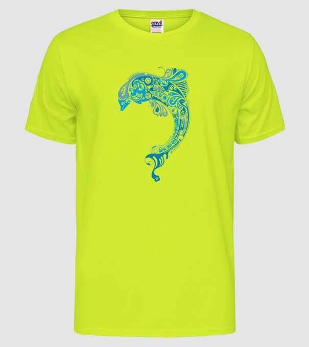 delfin model galben neon pe tricou