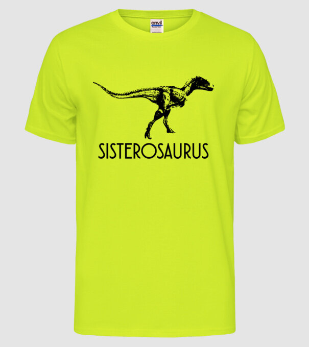 Familia de dinozauri Sisterosaurus model galben neon pe tricou