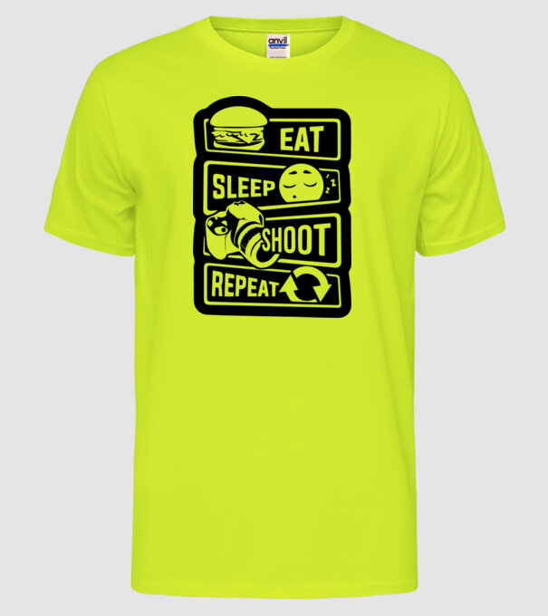eat sleep shoot repeat model galben neon pe tricou