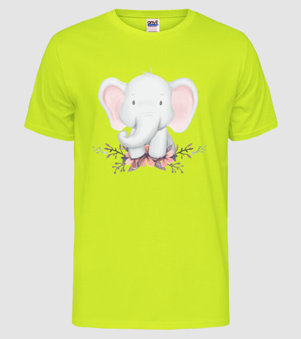 Elefant cu flori model galben neon pe tricou