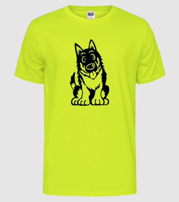 câine lup model galben neon pe tricou
