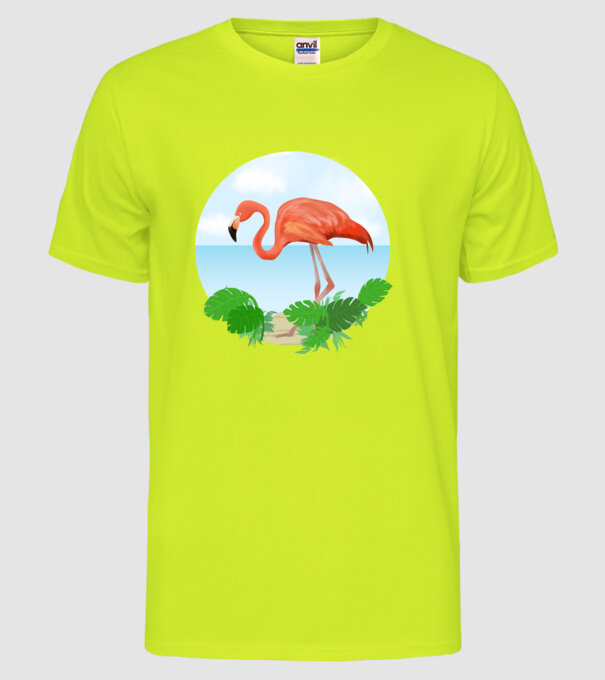 Flamingo model galben neon pe tricou