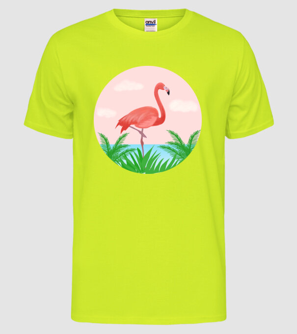 Flamingo model galben neon pe tricou