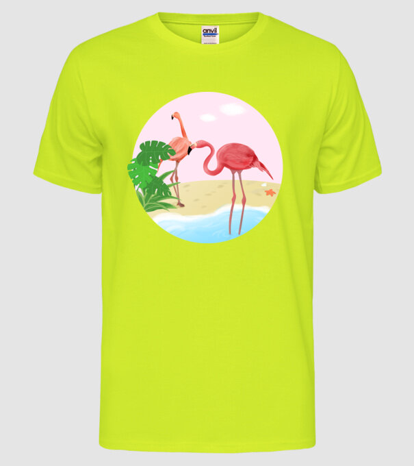 Flamingo model galben neon pe tricou