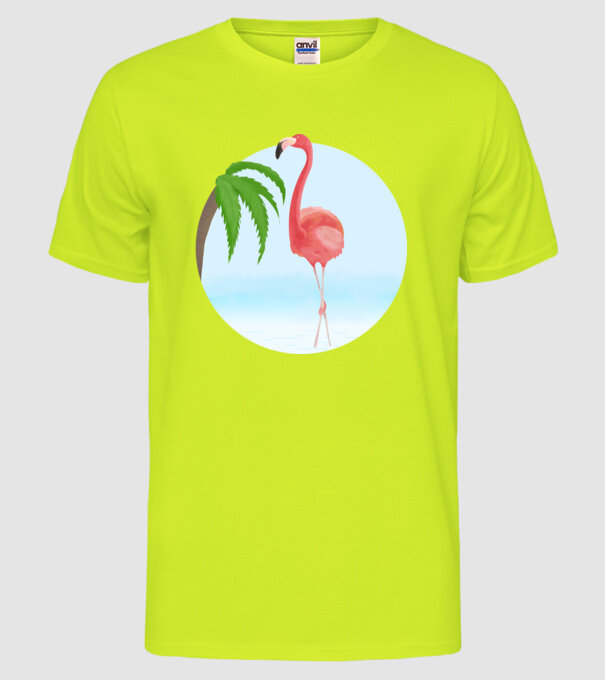 Flamingo model galben neon pe tricou