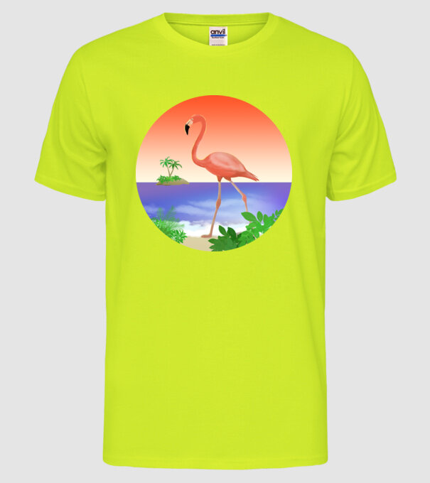 Flamingo model galben neon pe tricou