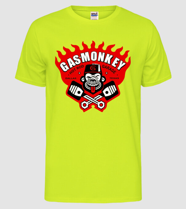 Gas Monkey model galben neon pe tricou