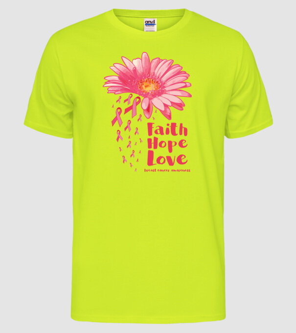 Gerbera faith hope love model galben neon pe tricou
