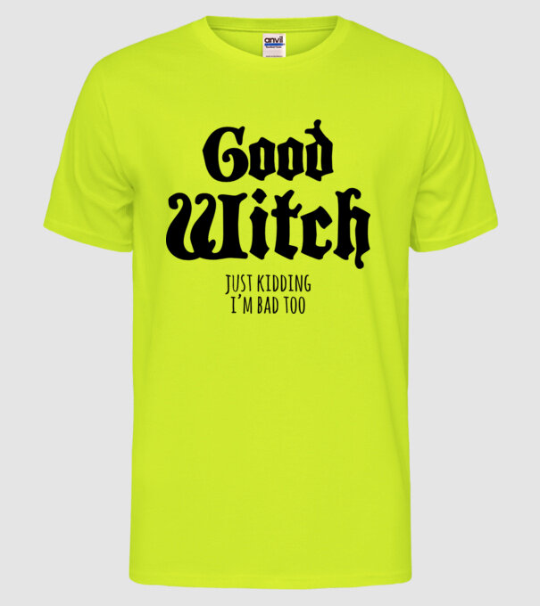 Good Witch tricou cuplu model galben neon pe tricou