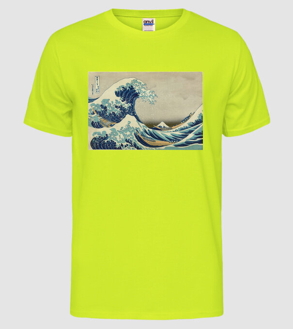 Great Wave of Kanagawa mască model galben neon pe tricou