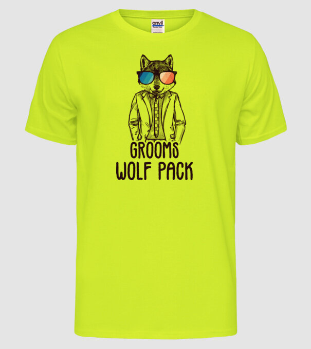 Grooms wolf pack model galben neon pe tricou