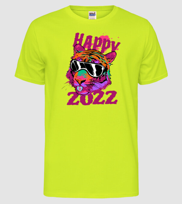 Happy 2022 tiger model galben neon pe tricou