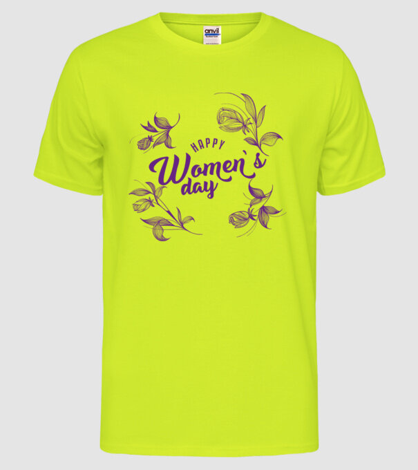 'Happy women''s day' model galben neon pe tricou