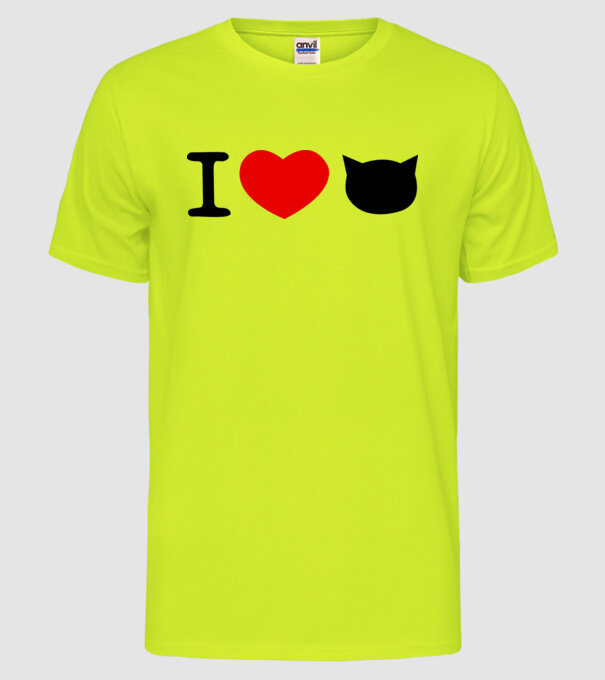I love Pisică model galben neon pe tricou
