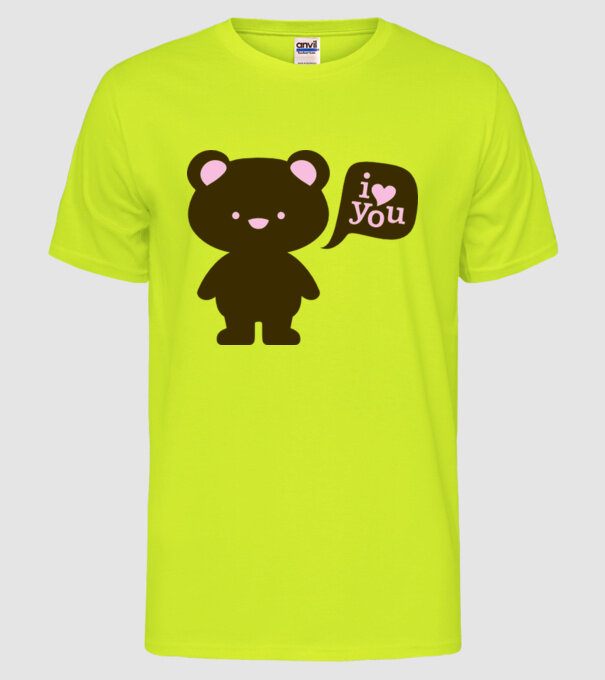 I Love You Bear model galben neon pe tricou