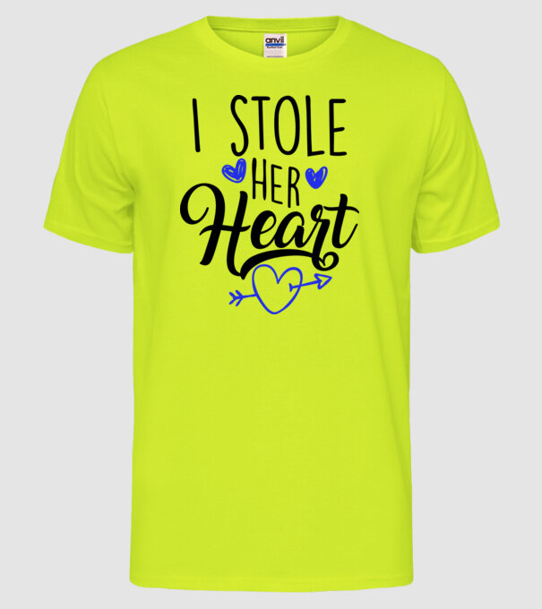 Cuplu I stole her heart model galben neon pe tricou