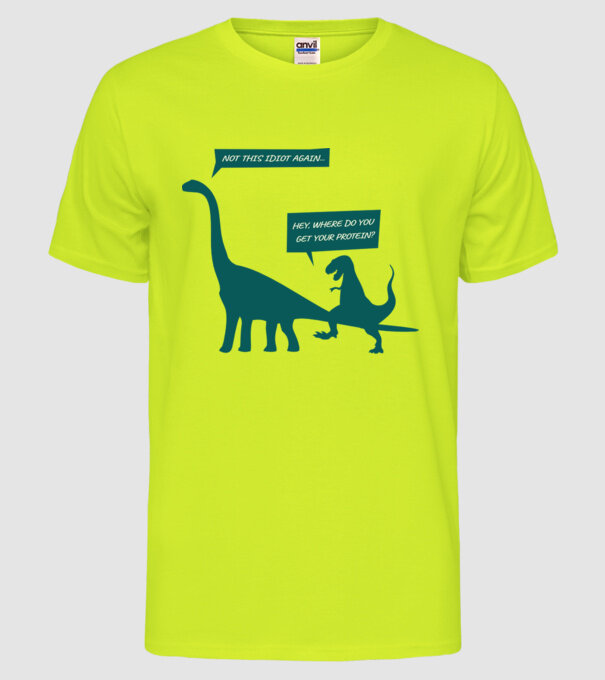 idiot dinosaur vegan model galben neon pe tricou