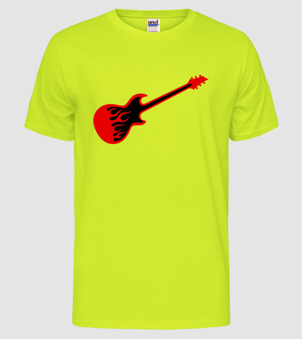 Chitara în flăcări model galben neon pe tricou