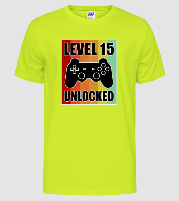 level 15 unlocked retro gamer model galben neon pe tricou