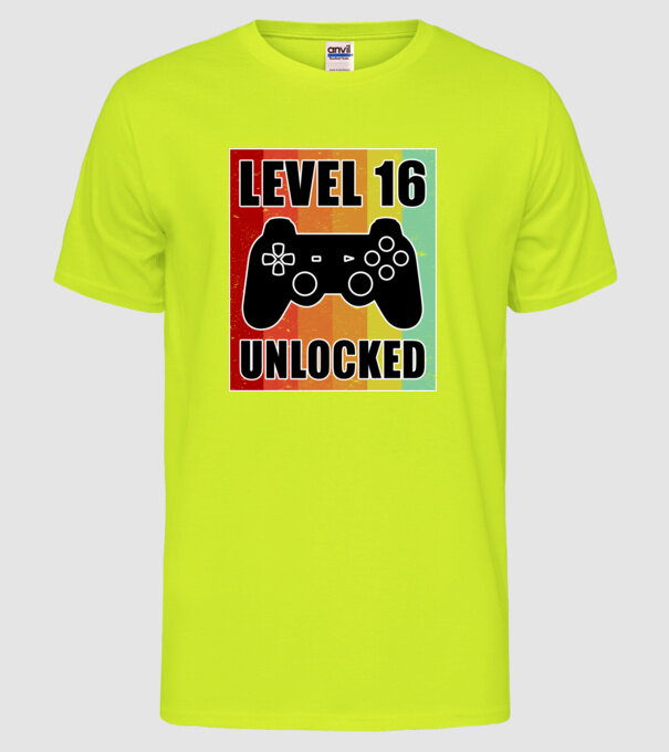 level 16 unlocked retro gamer model galben neon pe tricou
