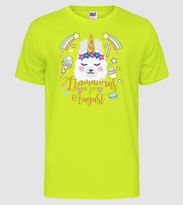 Llamacorns are born in August model galben neon pe tricou