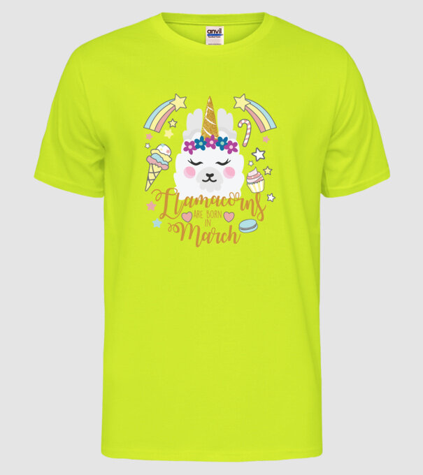 Llamacorns are born in March model galben neon pe tricou