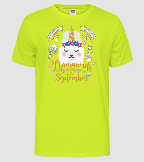 Llamacorns are born in September model galben neon pe tricou
